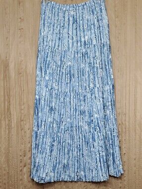 Coldwater Creek Blue Pleated Floral Paisley Print Maxi Skirt Size Medium